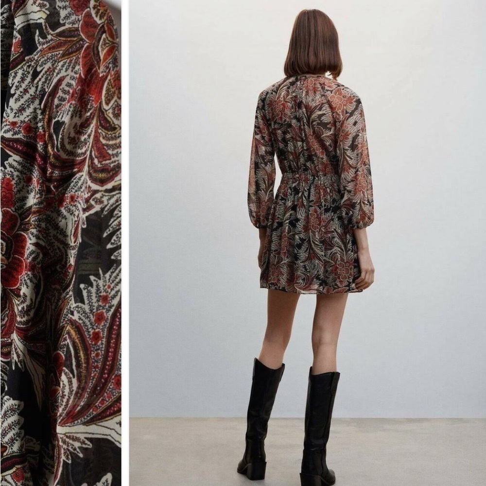 NWT Mango floral chiffon long sleeve mini dress - Picture 7 of 10